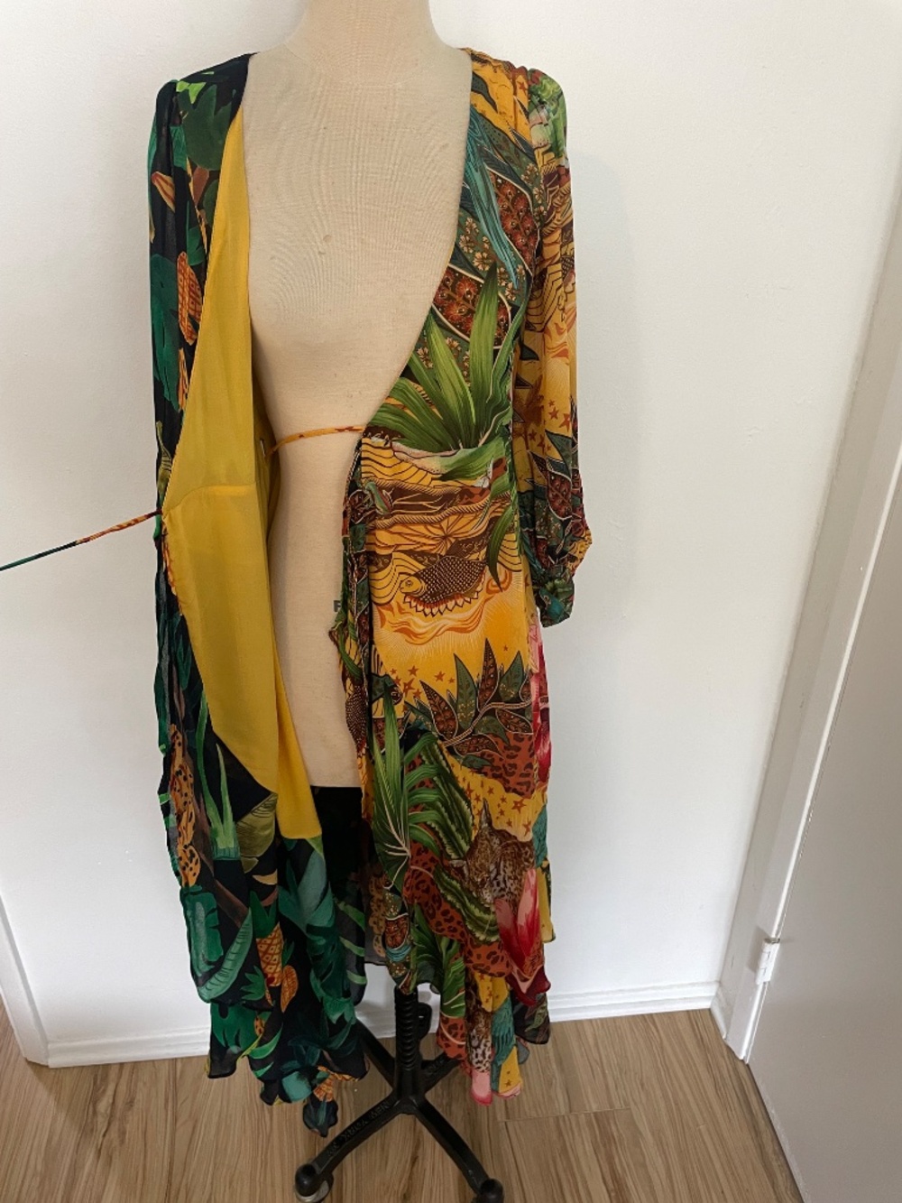 Farm Rio Floral Long Wrap Maxi Dress, Boho Wedding Guest, Size XS - Picture 4 of 11